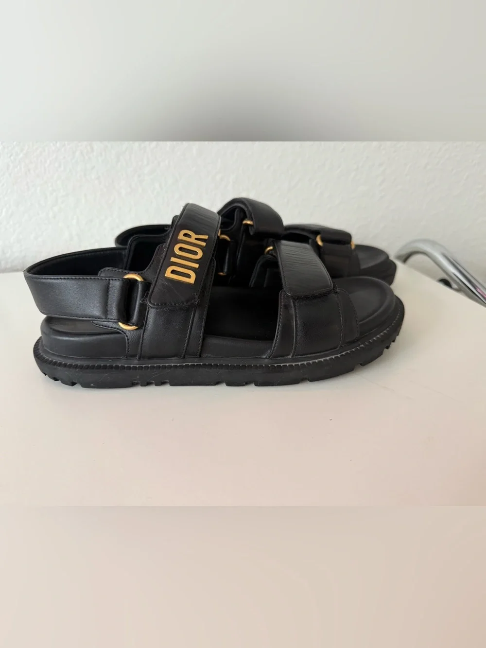 Dior Dioract Black Lambskin Velcro Sandals 37.5